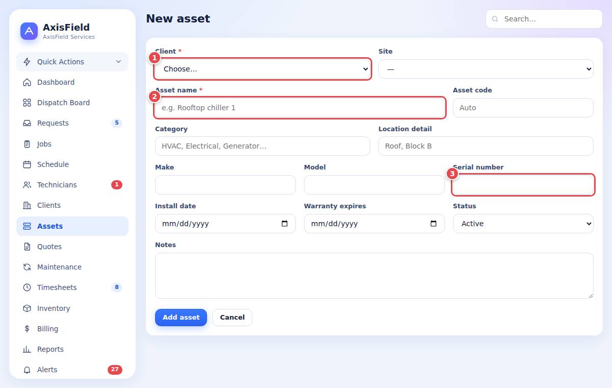 Adding an asset