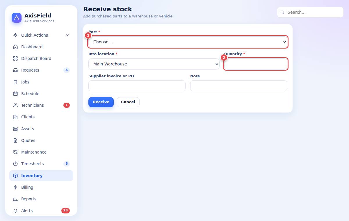 Receiving stock