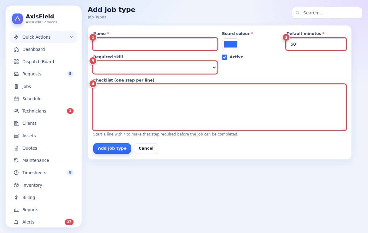 Job type with checklist