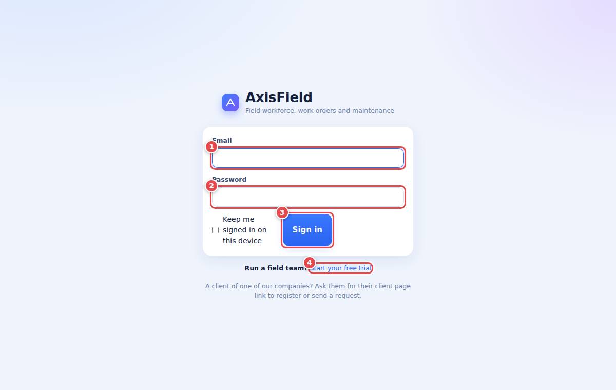 The sign-in page