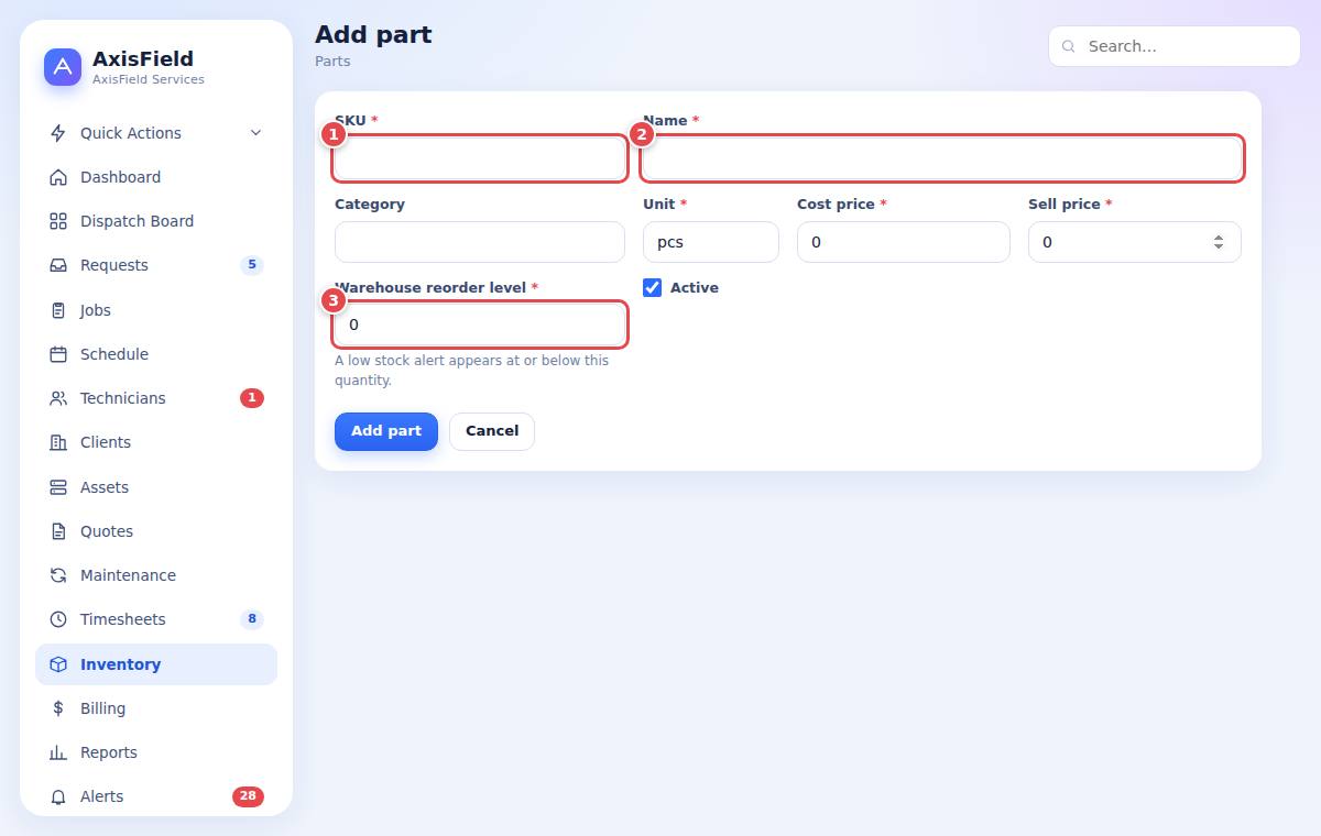 Adding a part