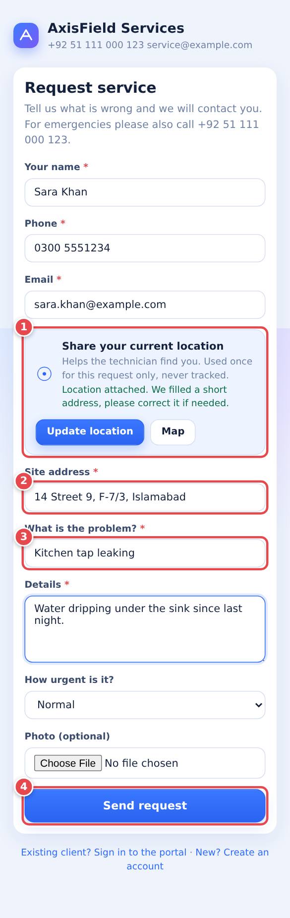 Request form on a phone