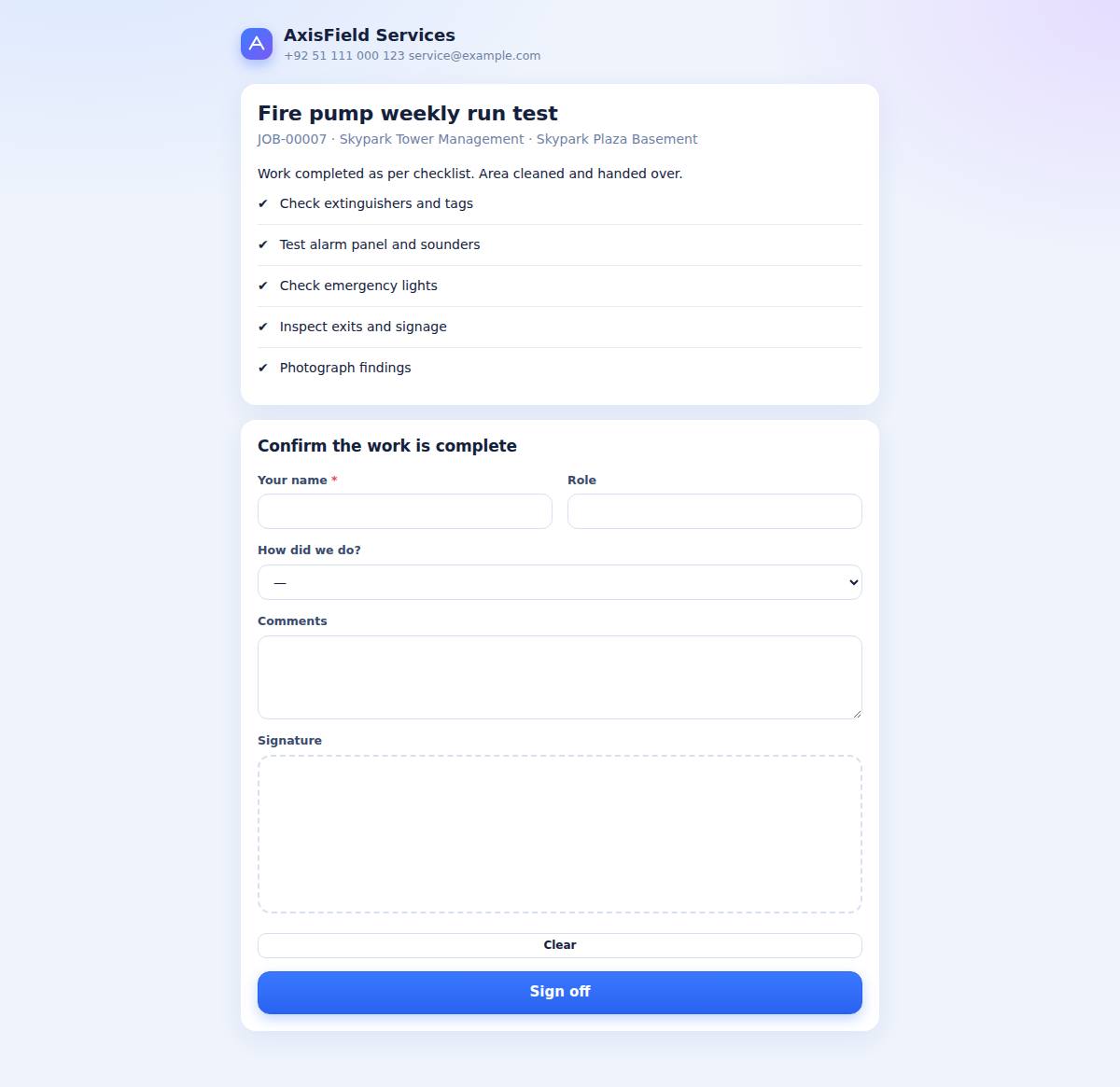 The client's sign-off link