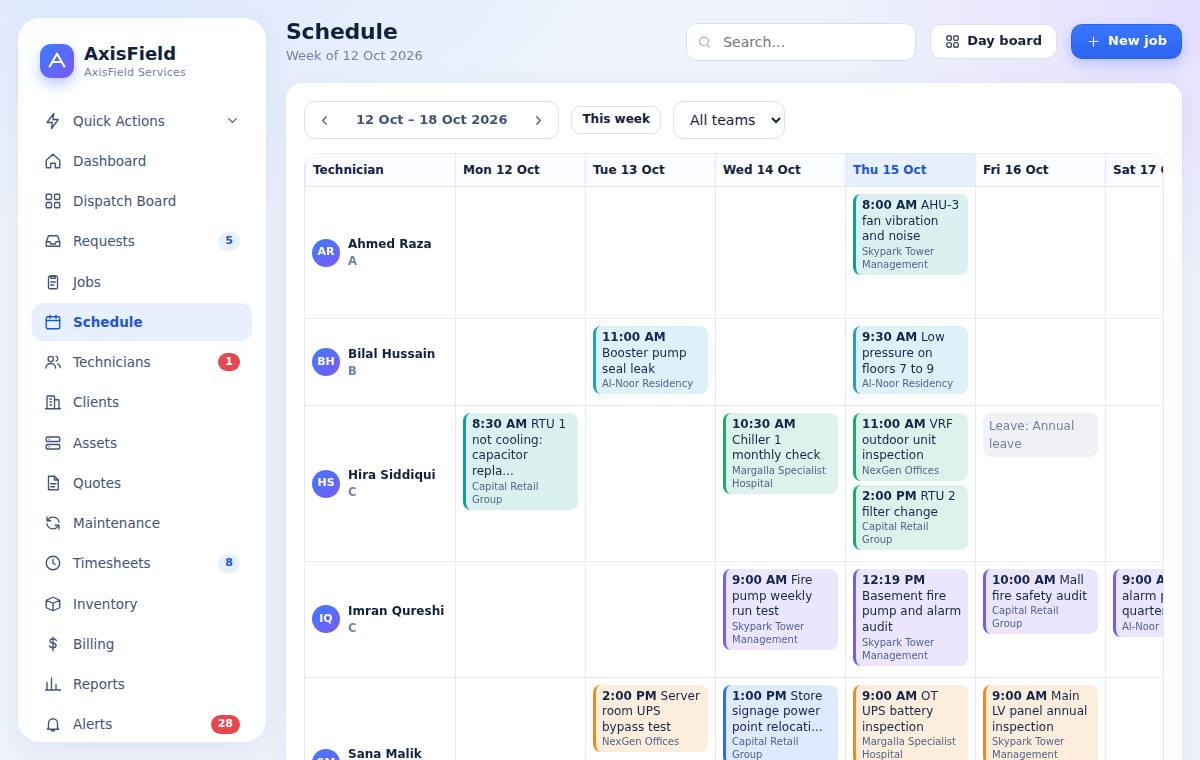 The schedule calendar