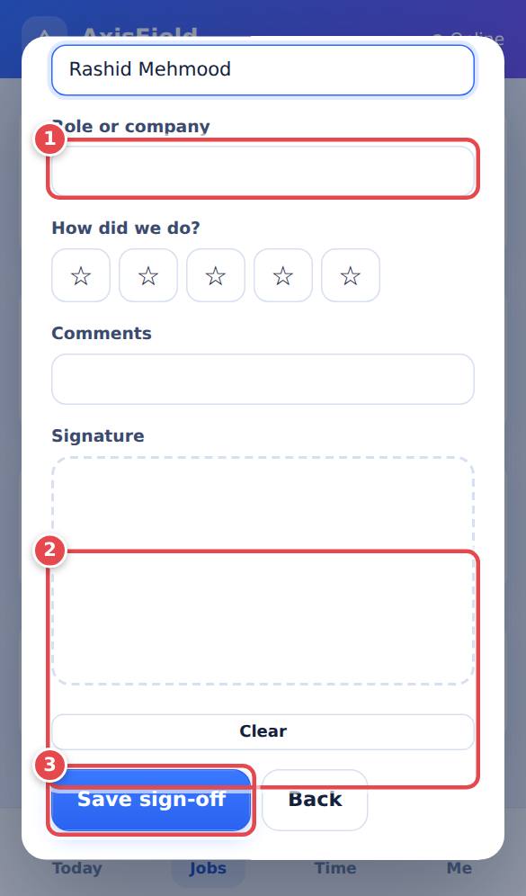 Customer sign-off
