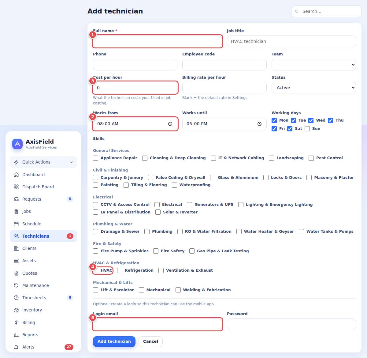 Technician form