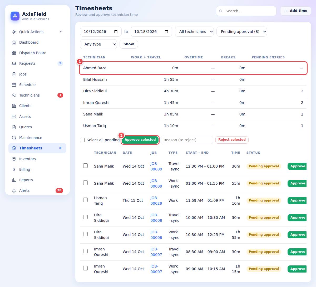 Approving timesheets
