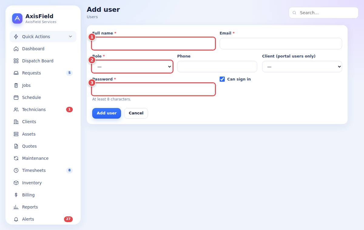 Adding a user