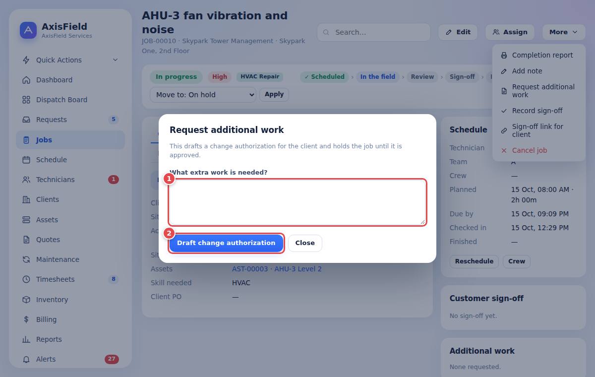 Requesting additional work