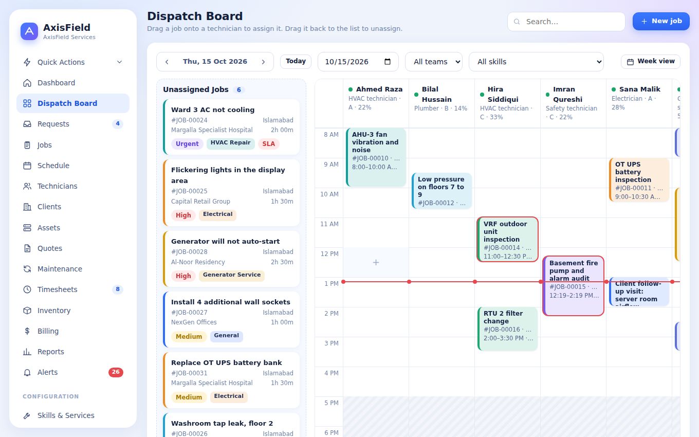 Dispatch board screen