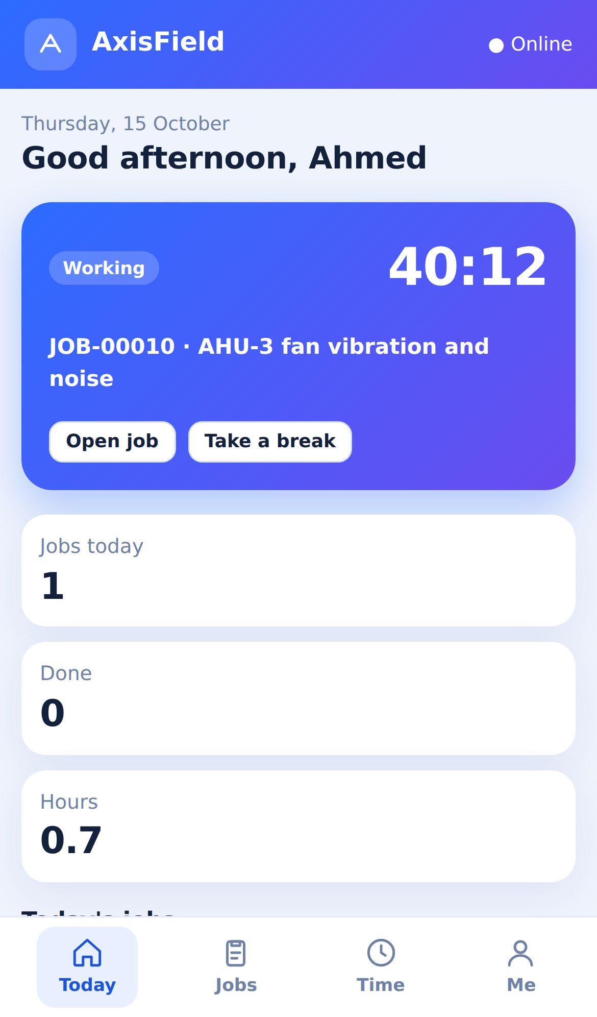 Technician app, today